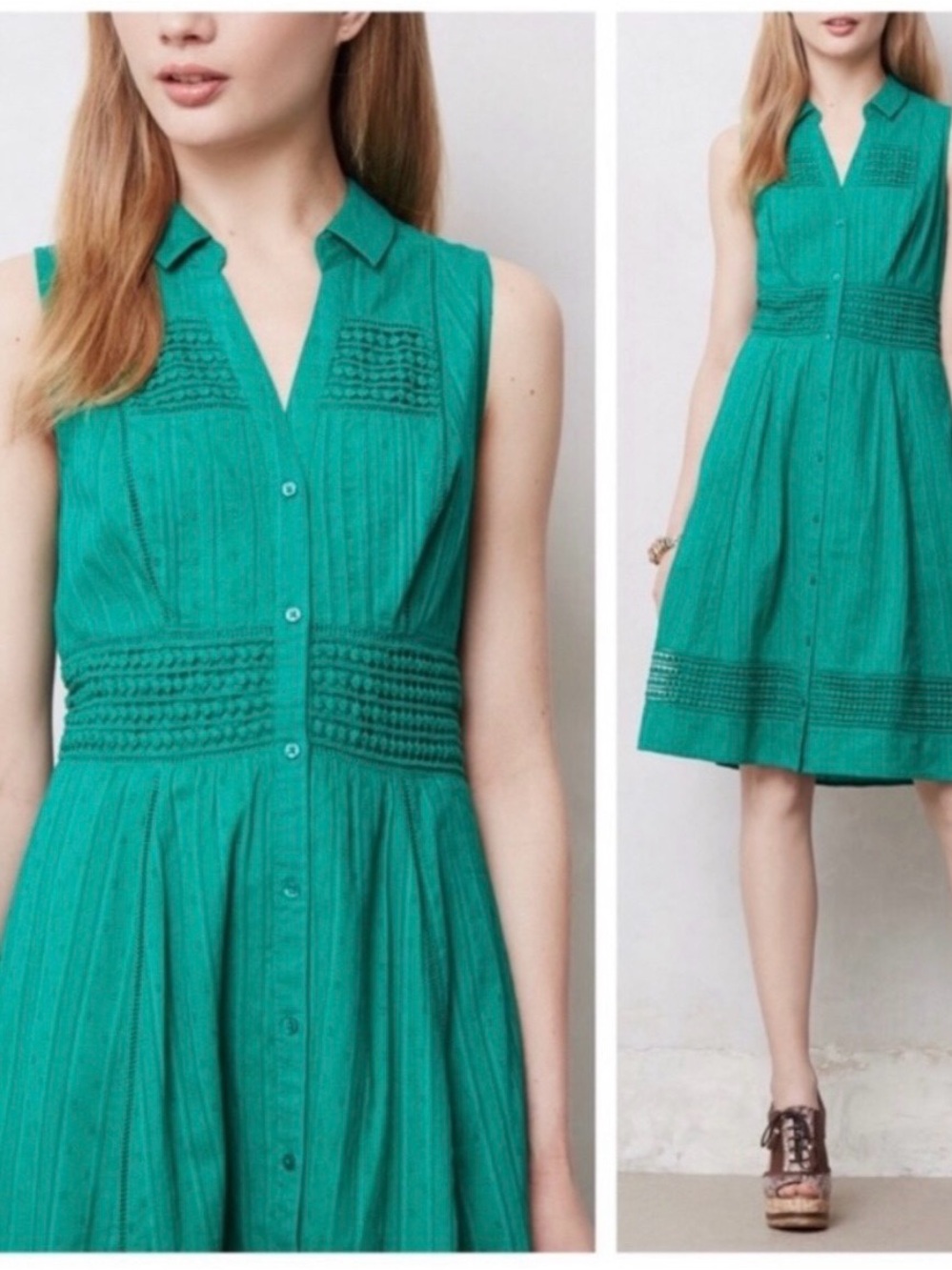 Anthropologie Maeve Green Swiss Dot Midi Dress Size 0